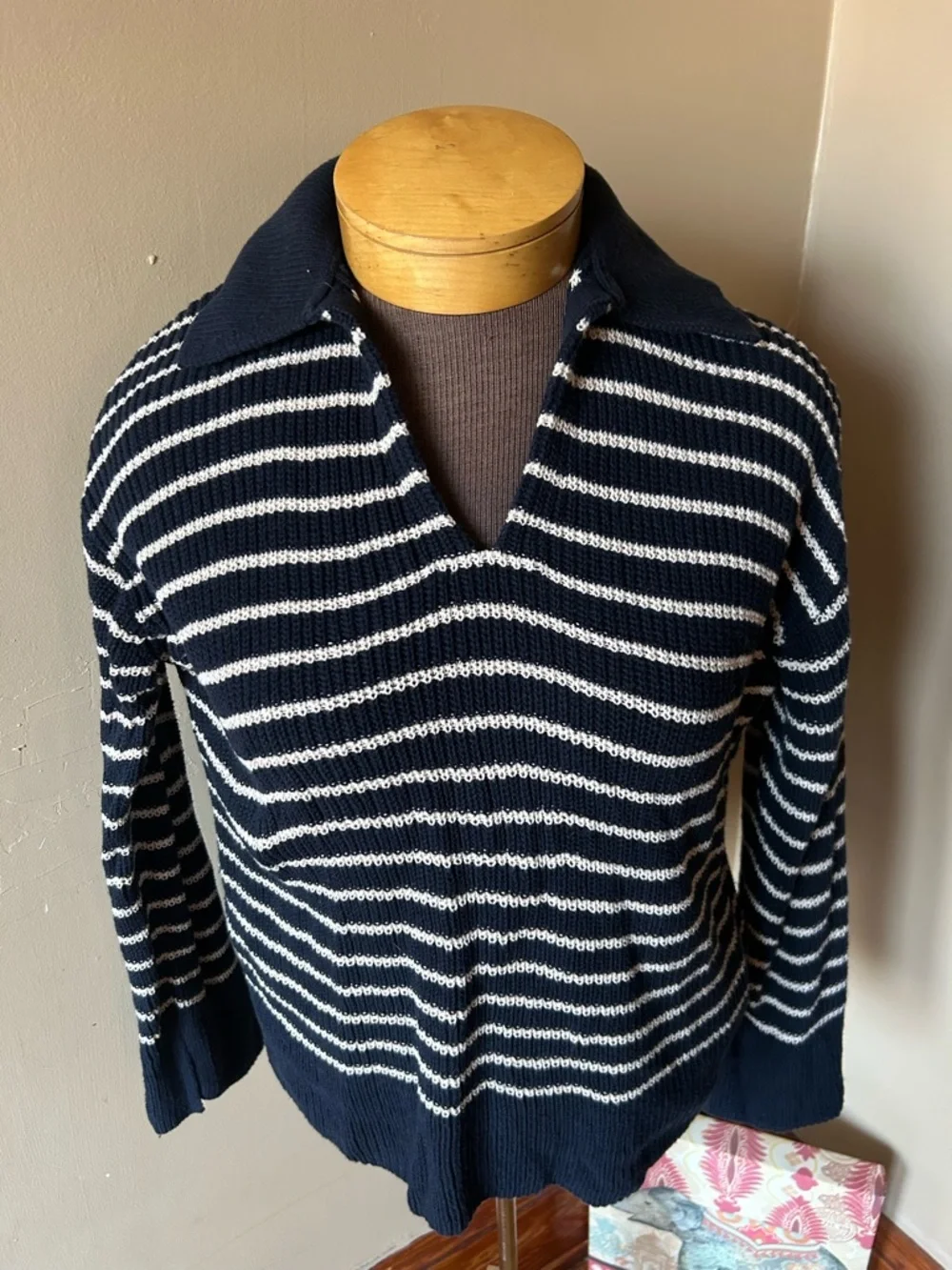 J.Crew Sweater Relaxed Collared Women’s Nautical S Stripe Split Cuff